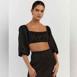 Dissh Lilah Black Linen Puff Sleeve Top 6